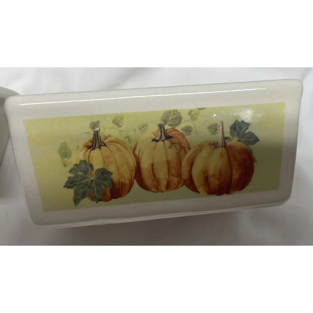 Set of 2 Nantucket Mini Ceramic Loaf Pans Baking Dishes Autumn Fall Halloween